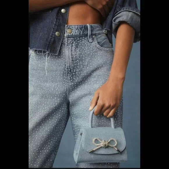 NWT Anthropologie Good American Good Ease High-Rise Rhinestone Wide-Leg Jeans 27 - Picture 3 of 11